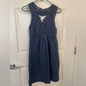 Max Studio Navy Blue Maxi Linen Dress Women Size M